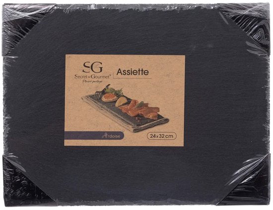 Secret de Gourmet Serveerplankje voor hapjes/fingerfood - 24 x 32 cm - Leisteen - borrelplank - tapasplank - kaasplank