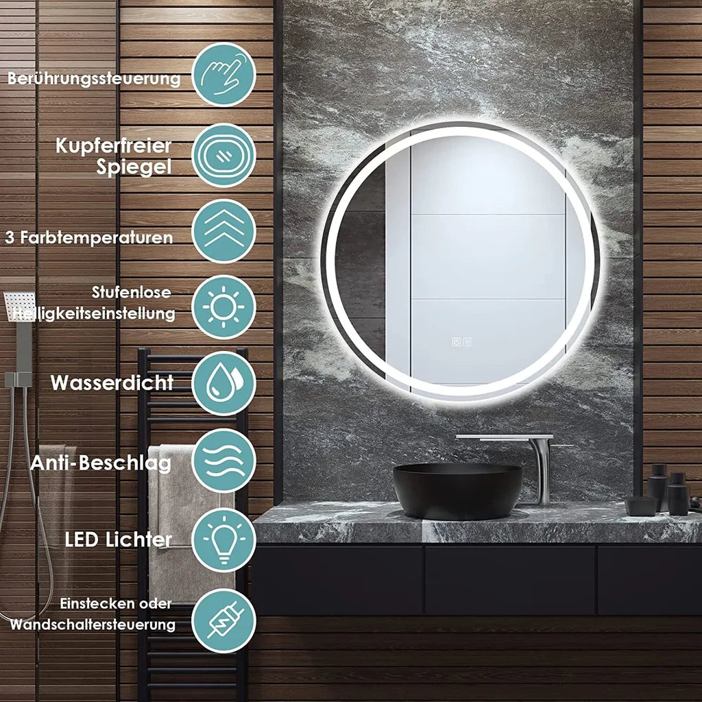 Coast Round Led Level badkamer spiegel voor muurmontage 3000 K-6000 K Ø 60 cm