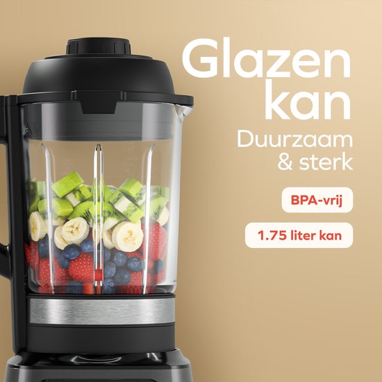 KitchenBrothers Blender - Thermoblender - 1.75L - Kookfunctie - 700+1000W - Smoothie Maker - IJscrusher - Zwart