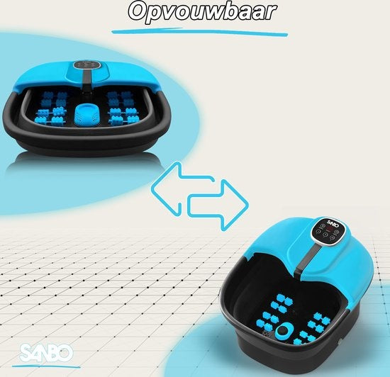 Sanbo Voetenbad - Elektrisch Voetbad Met Bubbelfunctie - Verwarmt tot 49°C - Opvouwbaar - Voetmassage Apparaat - Zwart / Blauw