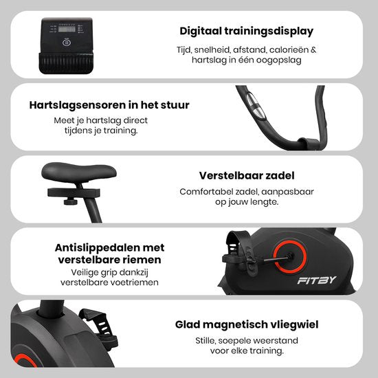 Fitby Hometrainer - Hometrainer Fiets - Hometrainers Fitness - 8 weerstandniveaus - Met hartslagfunctie - 100 KG - Zwart