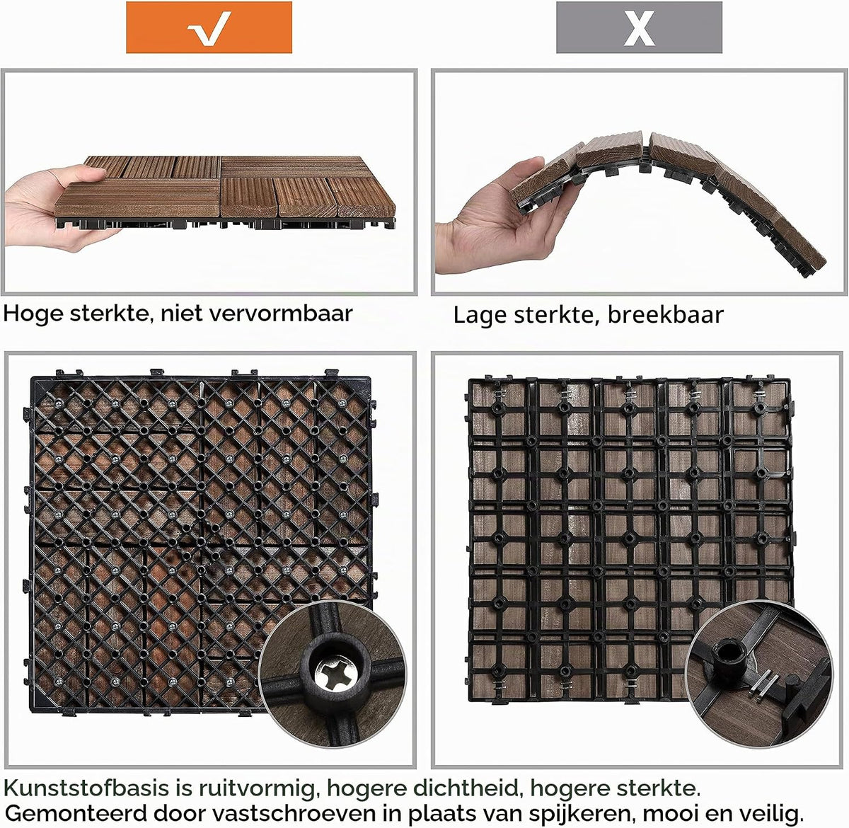 Yaheetech Terrastegels van Tannenhout 30,8 × 30,8 cm – 27 stuks, bruin