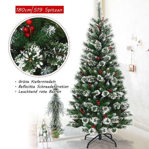 Coast Kunstkerstboom met Sneeuwvlokken Rode Bessen en Dennenappels - Groen - 180cm
