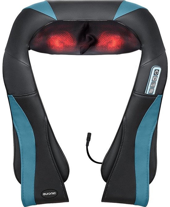 Auronic Shiatsu Massagekussen - Elektrisch Nekmassage Apparaat - Massage Apparaten - Nek en Schouder Massage Apparaat- Infrarood - Zwart/Blauw