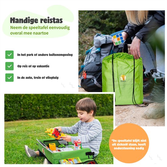 Qualita® Reistafel voor Kinderen Groen – Tablet Houder Auto - Autotafel – Speeltafel Auto – Auto organizer Kinderen - Tekentafel Auto – Opvouwbare Reistafel -