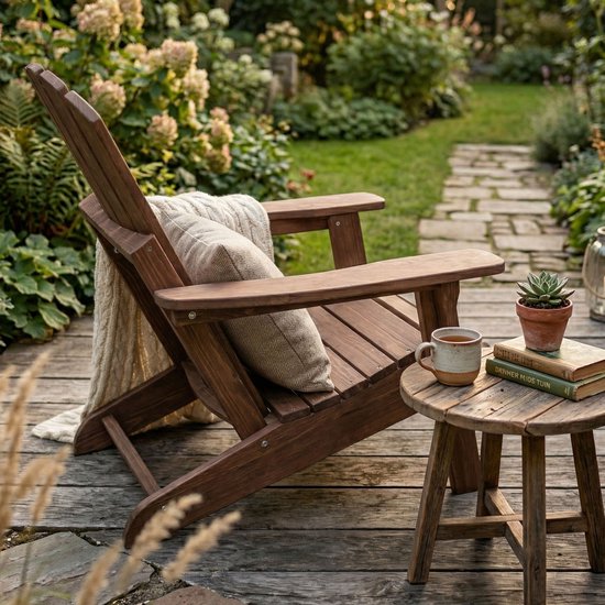 AXI Rosalie Adirondack Stoel Coffee – Houten loungestoel met armleuningen – Opklapbaar - Hoge rugleuning - Tuinstoel – 75,5 x 86,5 x 85 cm – FSC 100% Hemlockhout