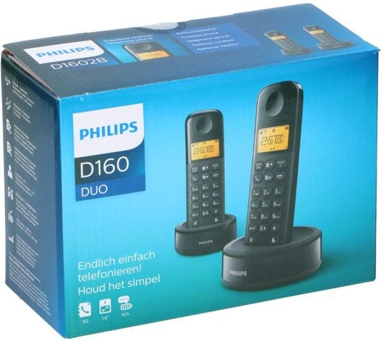 Philips D1602B/01 Huistelefoon - DECT Telefoon - 2 Handsets - Zwart