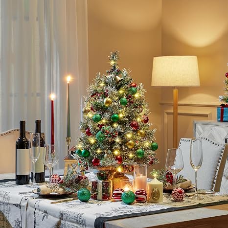 Yaheetech Mini Kunstkerstbomen 61 cm - Set van 2 - Sneeuw - LED Verlichting