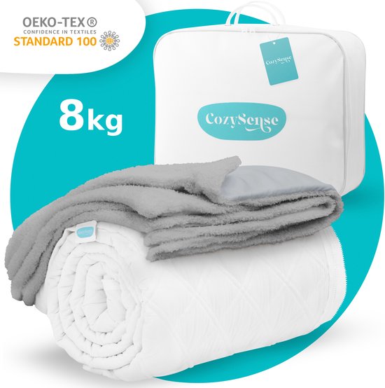 CozySense® Verzwaringsdeken 8 kg - Weighted Blanket - Zwaartedeken met GLASS-Flow® Drukverdeling - Inclusief Wasbare Hoes - 140x200 cm - Grijs