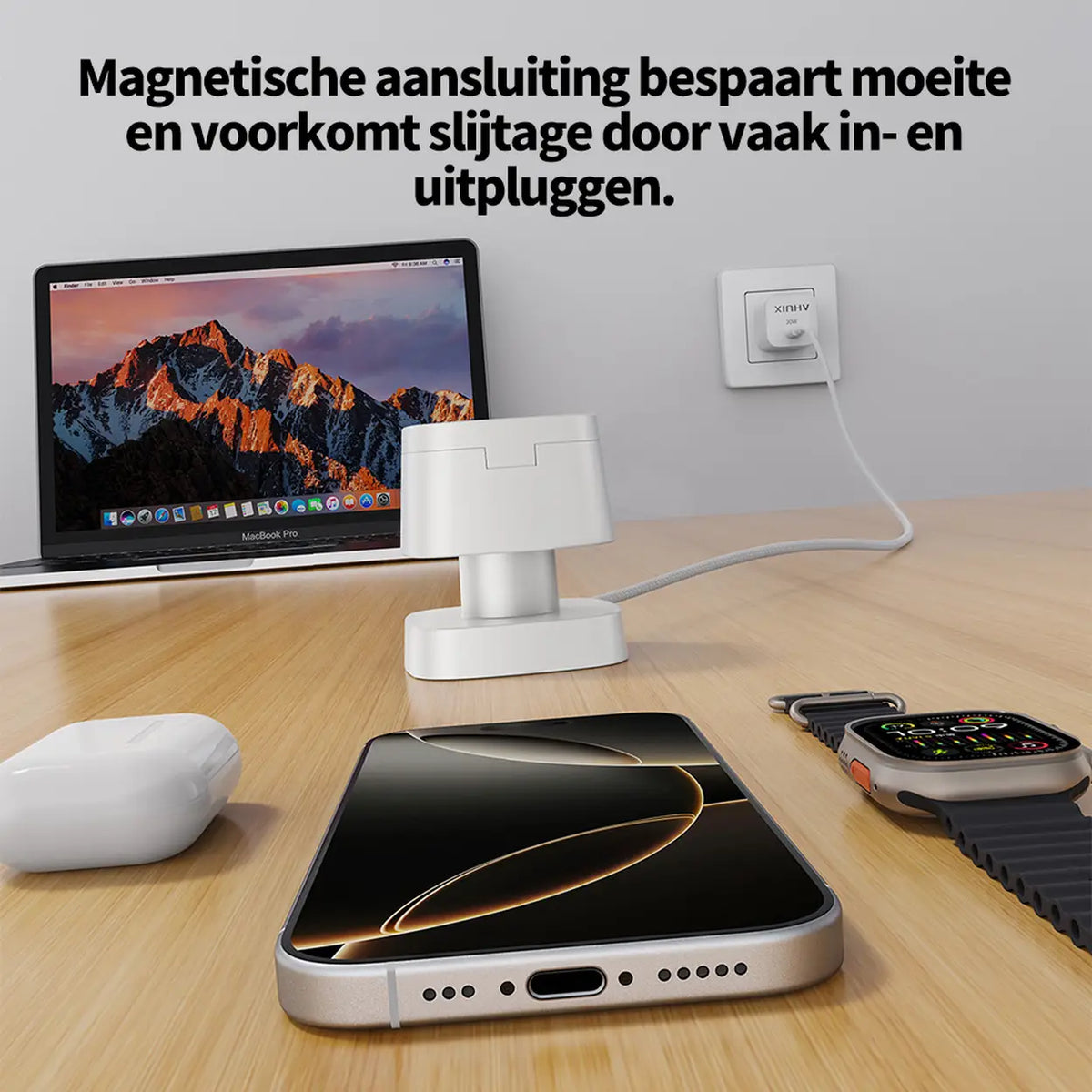 Rexsun 4 in 1 Magnetic Wireless Charger with Night Light, 15W Travel Stand for MagSafe Charger for iPhone 17/16/15/14/13/12 Series, Apple Watch, AirPods, XH-X13, White