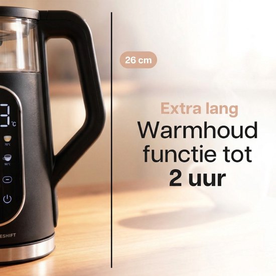 HomeShift® Waterkoker met Temperatuurregeling - Warmhoudfunctie - Dubbelwandig - Elektrisch - 1,7 Liter - 2200W - Zwart