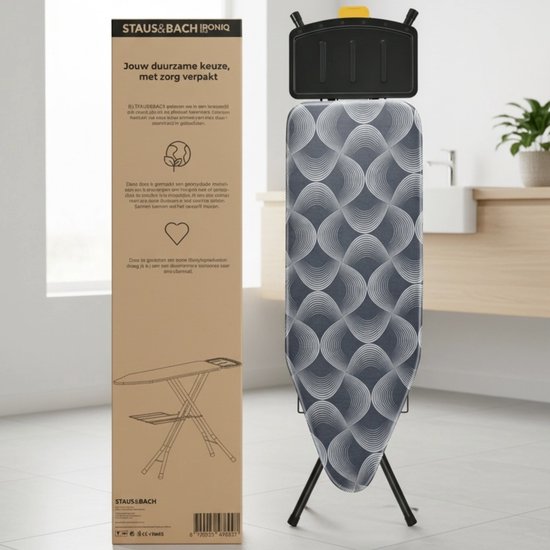 STAUS&BACH Ironiq Pro - Strijkplank voor Stoomgenerator - Inclusief mouwplankje en opvouwrek - 76 - 96 cm in hoogte verstelbaar - Met stoomunithouder stoomstrijkijzer - 122 x 43,5 cm