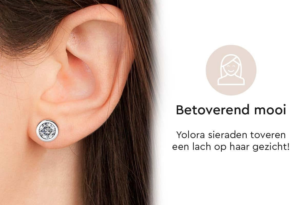 Yolora Dames Oorbellen met Ronde Kalpa Camaka Kristallen - Zilver kleurig - 18K Witgoud Verguld - Moederdag Cadeautje