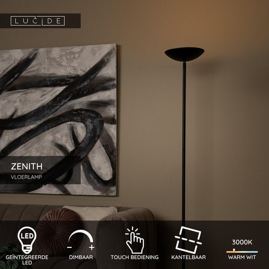 Lucide ZENITH - Vloerlamp - LED Dimbaar - 1x20W 3000K - Zwart