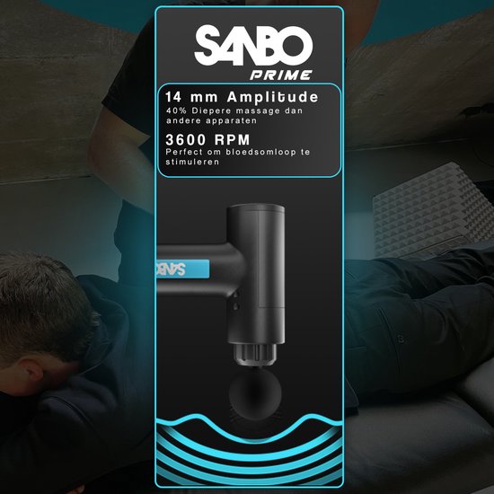 Sanbo Massage Gun Prime - Inclusief Koffer en 5 Opzetstukken - Draadloos - Zwart/Blauw - Professioneel Massage pistool