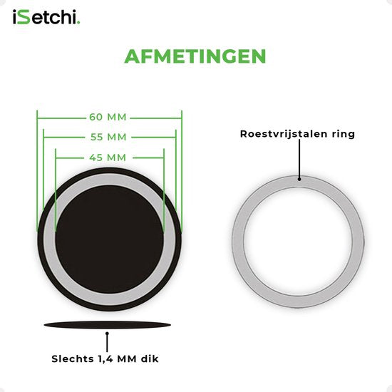 iSetchi MagSafe Magneet Platen Set universeel (2 stuks verpakking) - Voor Draadloze Opladers - Magneet Sticker Ring voor Telefoonhouders en MagSafe Accessoires - Geschikt voor alle Telefoons en Hoesjes