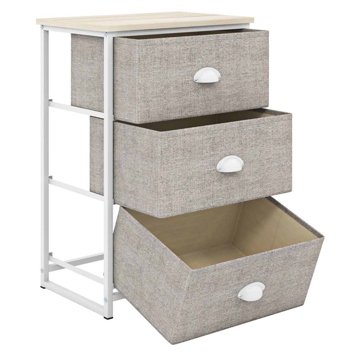 Coast Ladekast met 3 lades - Opbergmeubel met inklapbare lades - Metalen frame - Wit en lichtgrijs