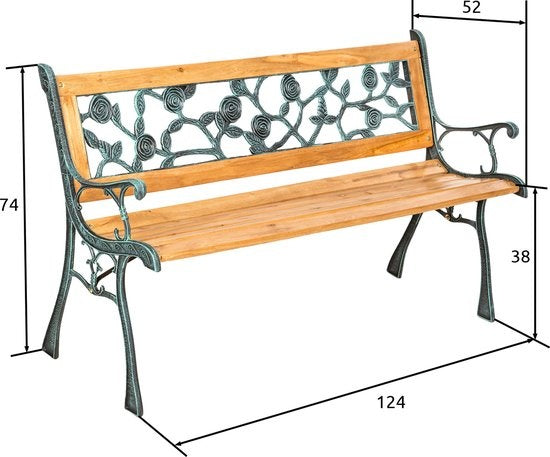 tectake® - Tuinbank - hout/gietijzer - 124x52x74 cm - 401424