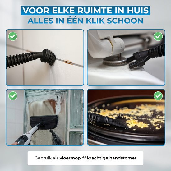 Powell Stoomreiniger - Handstoomreiniger - 2 in 1 - Tapijtreiniger - Stoomreiniger Vloer - Inclusief 10 opzetstukken - 240 V - 1300 W - Zwart/Wit