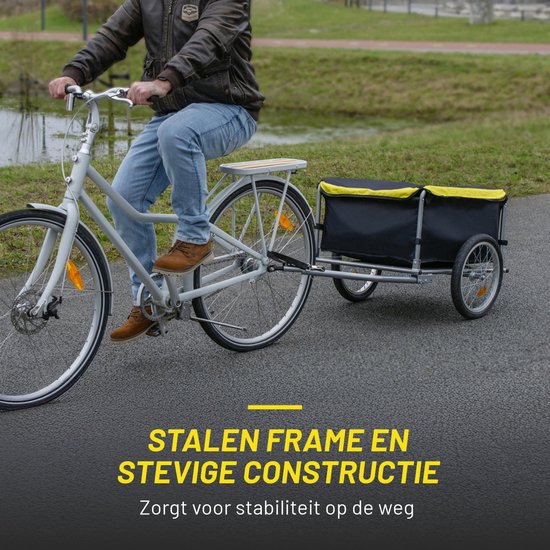 Dunlop Fietskar - Fiets Aanhanger - Fietsaanhanger voor Spullen - Fietskar bagage Opvouwbaar - Fietskar met Reflectoren en Verstelbare Regenhoes - Geel