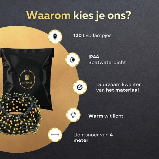 Giftmas IJspegel Kerstverlichting - Kerstverlichting Buiten – 120 LED's – 4m - Koppelbaar tot 12m - Voor Binnen en Buiten