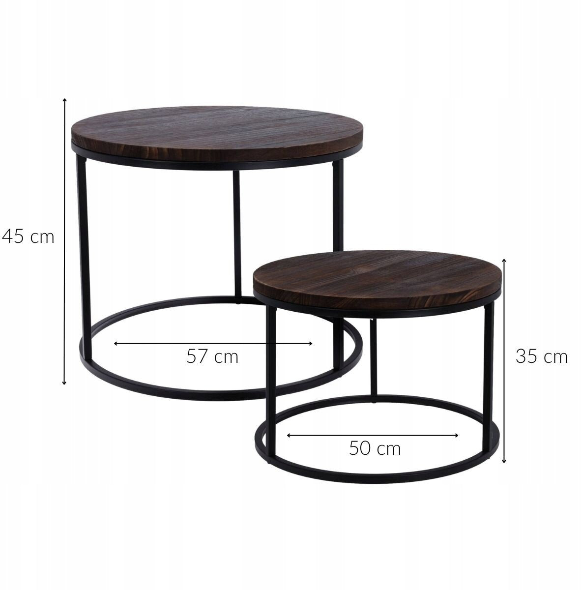 Home Styling Collection - Ronde Bijzettafels Set van 2 - Hout & Metaal - Ø57x45 cm / Ø50x35 cm - Industrieel & Modern