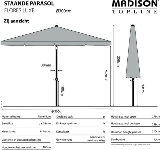 Madison - Parasol Rond - 300cm - Taupe