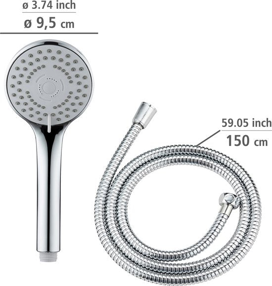 WENKO Handdouche set Basic 9,5cm - 5 straalsoorten - Chroom - Douchekop met slang