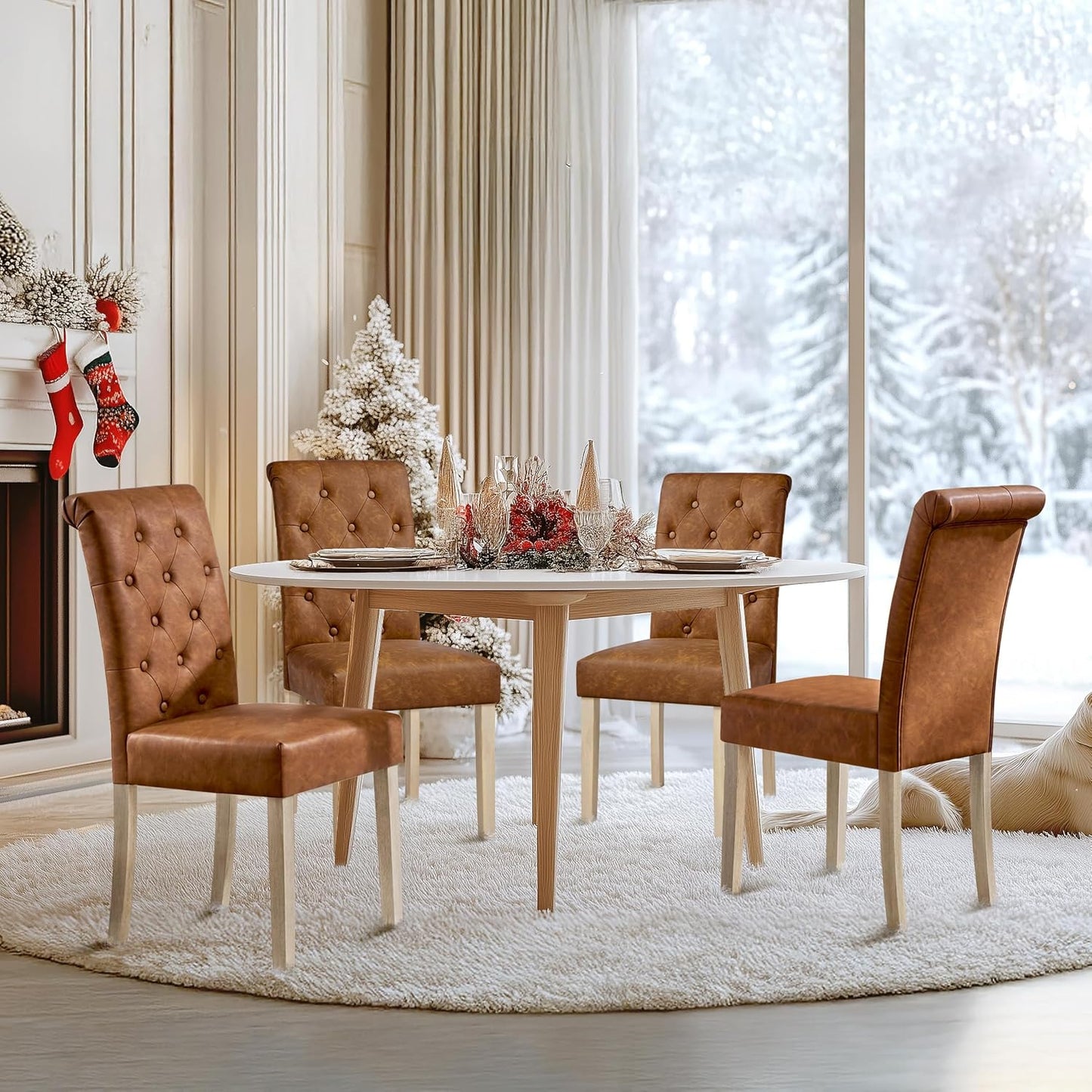 Yaheetech Eetkamerstoelen Set van 2 – Gestoffeerde Keukenstoelen met Hoge Rugleuning – 62 x 45,5 x 98,5 cm – Bruin