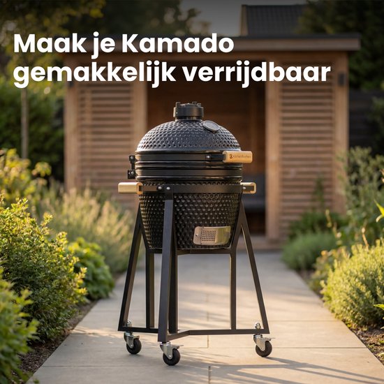 KitchenBrothers Kamado BBQ Onderstel - Voor 41⌀ cm - Geschikt voor 16 inch KitchenBrothers Kamado - 102 cm Hoogte - Wielen - Rem - Zwart