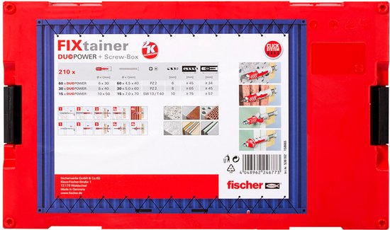 Fischer FixTainer DuoPower pluggen met schroeven