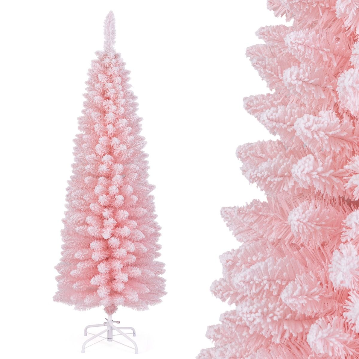 Coast Kunstmatige Kerstboom -  150 cm - Roze – Besneeuwd – Slank Design – 328 Takpunten – Metalen Standaard