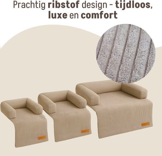 By Cee Cee Origineel Hondendeken Bank – Hondenkleed Bank - Hondenmand - Premium - Volledig Afritsbaar - Ribstof - Mokka Taupe - 120x90 - Maat L