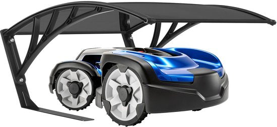 tectake® Garage voor Robotmaaier - Grasmaaier Carport - Robot Maaier Laadstation Afdak - Weerbestendig - 81 x 100 x 48 cm - Inclusief 4 Grondpennen - Zwart