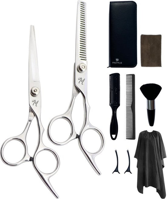 Complete Kappersset - 10 Delig - Kappersschaar Rechtshandig - Uitdunschaar Kapper - Hair Scissors - Coupeschaar - Haarschaar Set