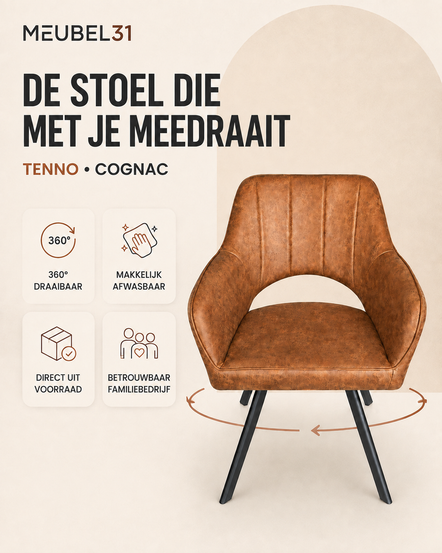 Meubel31 Tenno Draaibare Eetkamerstoelen - Set van 2 - Cognac