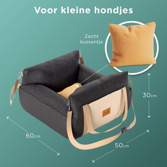 CozySense® Honden Autostoel - Hondenmand Auto voor Kleine Hond - Voorbank & Achterbank - Wasbare Hoes & Ook als Draagtas - Zwart/Beige