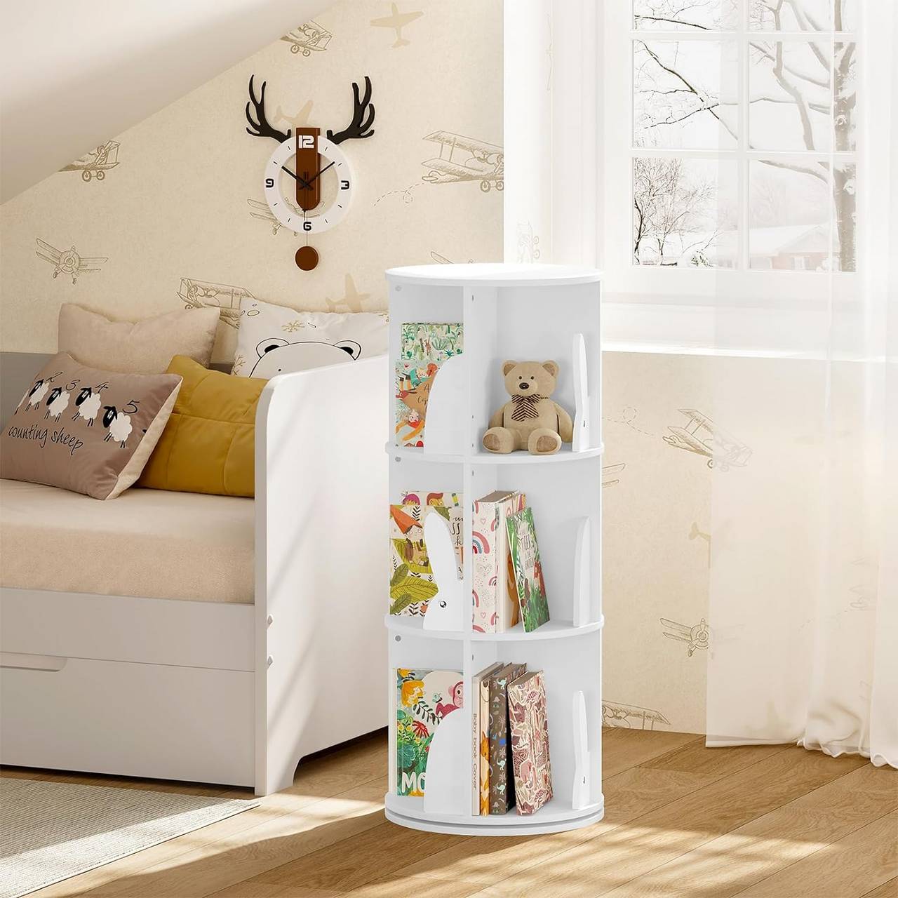Woltu Kinderboekenkast - Draaibaar - 3 Niveaus - 40 x 97 cm - 30 kg - Wit