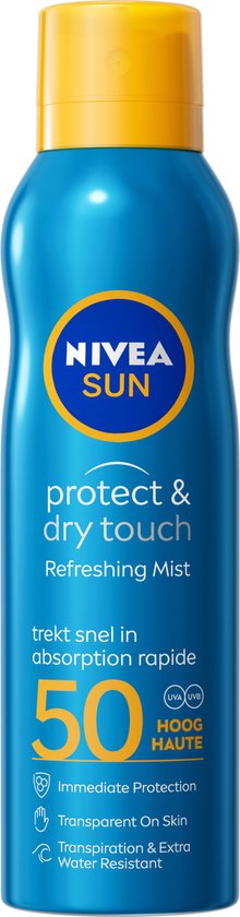 NIVEA SUN Protect & Dry Touch Vernevelende Zonnebrand Spray - SPF50 - Sport Zonnespray - Waterproof - UVA/UVB - 200ml
