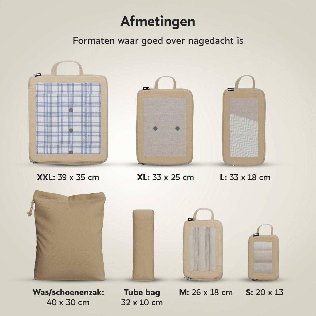 ONYX Compressie Packing Cubes - 7 stuks - Koffer Organizer Set - Compressie rits - Voor koffers en tassen - Bagage & Backpack Compression - Beige