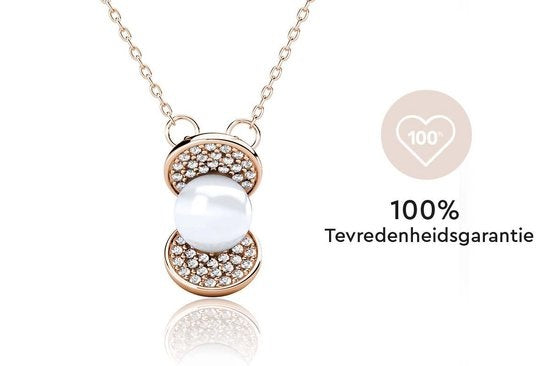 Yolora Dames ketting met Hanger - Parel en 52 Kalpa Camaka Kristallen - Rosé kleurig - 18K Roségoud Verguld - Vrouwen Collier Rose Gold - Sieraden - Luxe Giftbox - Geschenkdoos - Cadeau doos - Exclusieve Geschenkverpakking - Mooie Cadeauverpakking