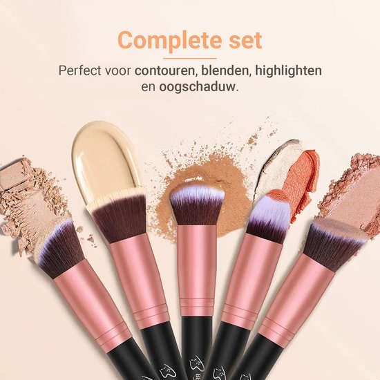 Bestope Make up Kwasten set met Beauty blenders 16 delig - Brush set - Kwasten reiniger - Borstels - Rosé Goud