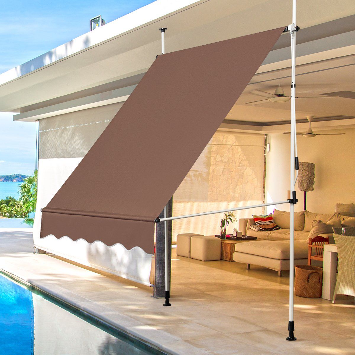 Coast Klemmarkies 150 cm - Uitschuifbaar zonnescherm - Hoogte verstelbaar - UV-bestendig - Koffiebruin