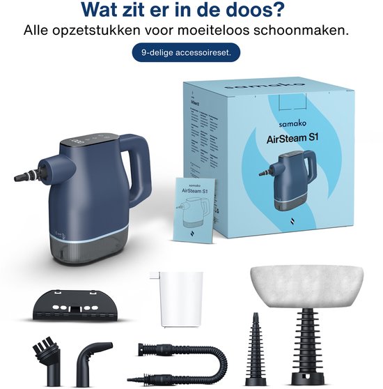 Airsteam S1 Handstoomreiniger - 1350W Krachtige Stoomreiniger met Touchscreen - 9 Accessoires - Vlekkenreiniger voor Bank, Vloer & Ramen - Kinderslot - 400ML Waterreservoir