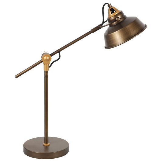 Bronzen industriële tafellamp Nove 1321BR van Mexlite, 67 cm hoog, met E27 fitting en draaibaar-kantelbaar ontwerp, ideaal voor binnengebruik