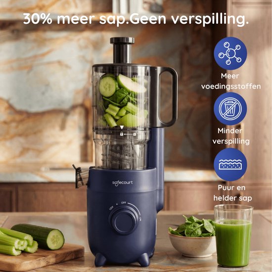 Safecourt Kitchen Slow Juicer - krachtige motor [Pre-cutter & Cold-press technologie] - eenvoudige reiniging - BPA-vrij - sapcentrifuge Blauw