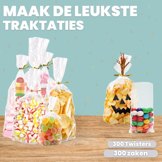Feestio Uitdeelzakjes Mix Set - 300 Stuks - Snoepzakjes - Traktatie Zakjes Kinderfeestje - Cellofaanzakjes Transparant - Cadeauzakjes - Snoepzak