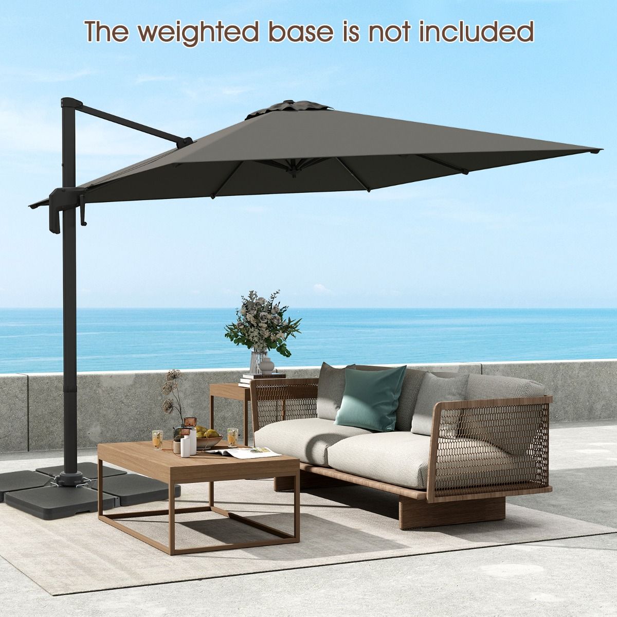 Coast Vierkante parasol - 360° draaibaar - verstelbare helling - grijs 300 x 300 cm