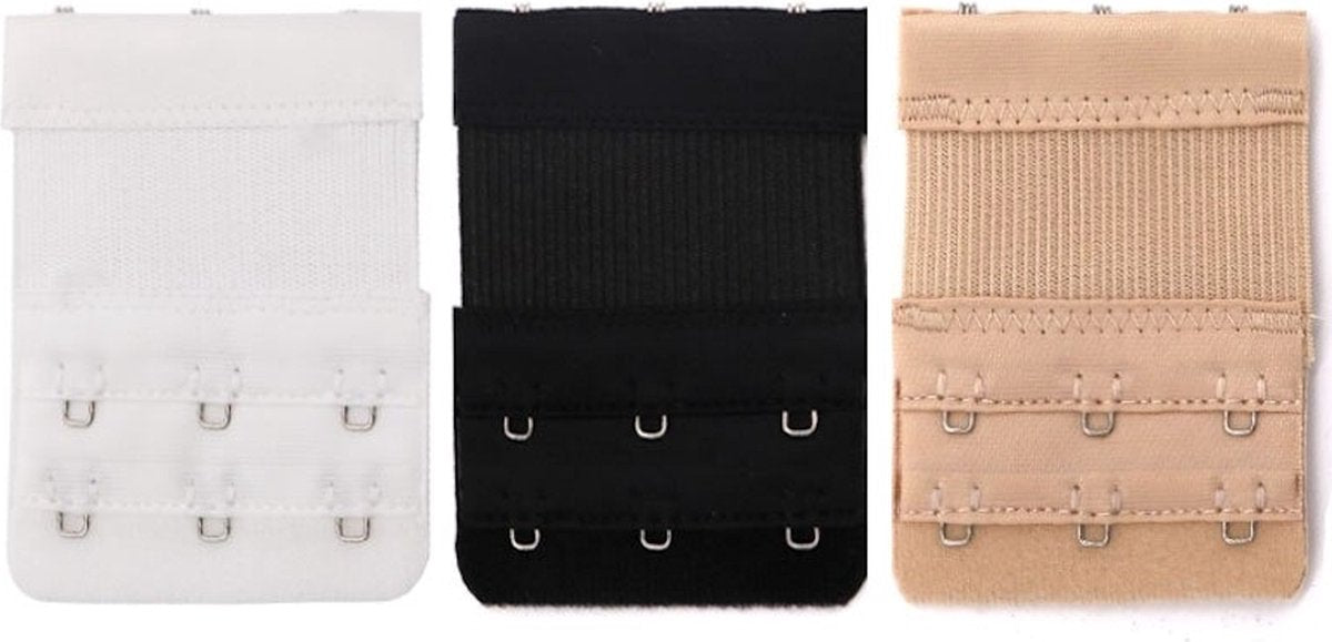 Bh-verlengstukken 2, 3 & 4 haaks - 15 stuks - Zwart, wit & beige