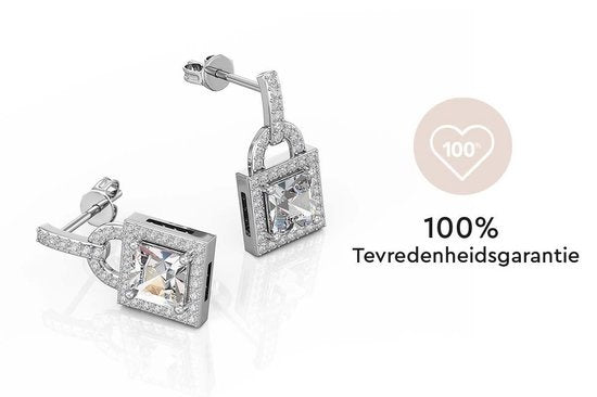 Yolora Dames Oorbellen Slotje - Kalpa Camaka Kristallen - Zilverkleurig - 18K Witgoud Verguld - Vrouwen Oorhangers Zilver - Sieraden - Luxe Giftbox - Geschenkdoos - Cadeau doos - Mooie Cadeauverpakking - Moederdag Cadeautje